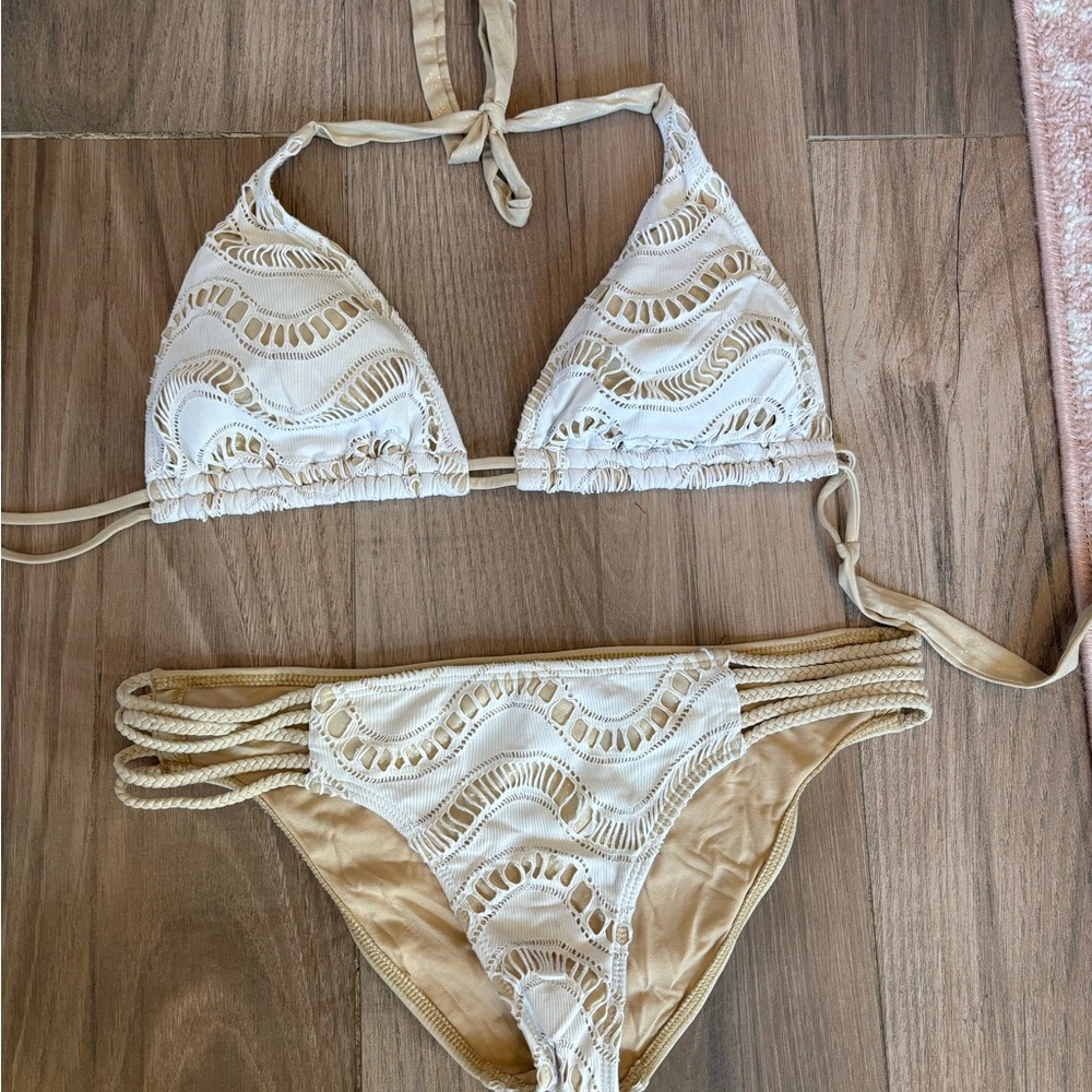White and Tan Bikini Set